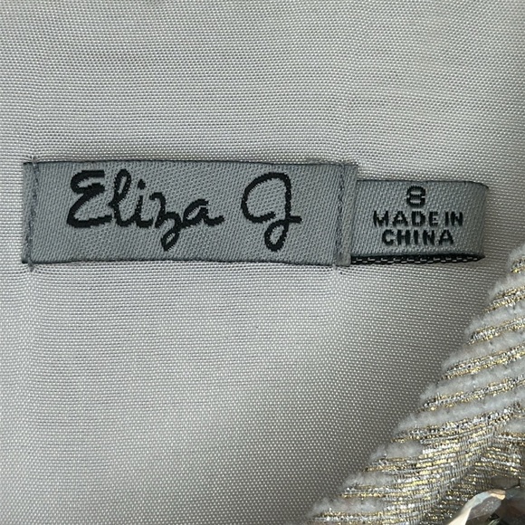 Eliza J Cream Metallic Textured Polka Dot Jeweled Neckline Cocktail Dress Size 8 - Picture 10 of 15